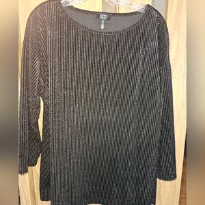 Jones New York Signature Sz L Black Velvet Silver Metallic Stripe Top